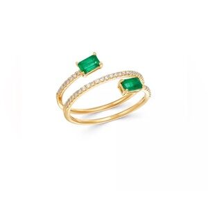 Emerald & Diamond Coil Ring in 14K Yellow Gold
